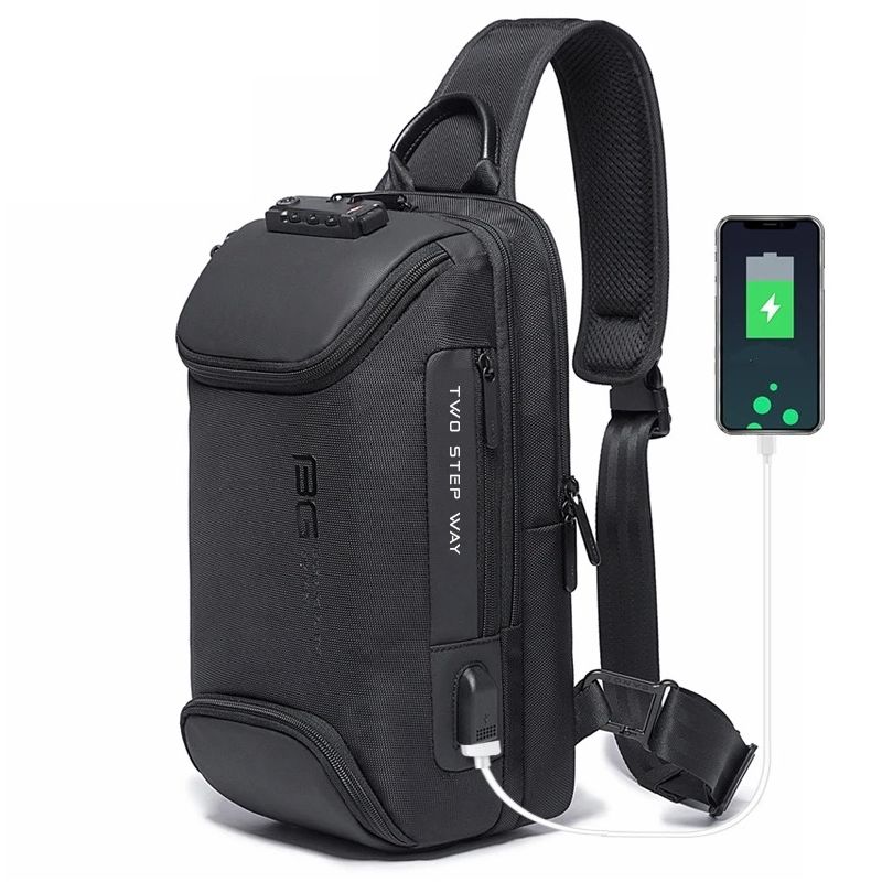 BANGE batoh přes rameno s USB + zámek NURAY Černý 10L