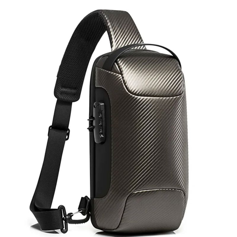 BANGE batoh přes rameno s USB + zámek Rambo Carbon Šedý 7L