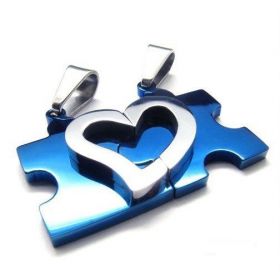 Ocelové přívěsky puzzle srdce modré 
