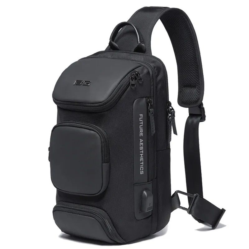 BANGE batoh přes rameno s USB KEREM Černý 11L