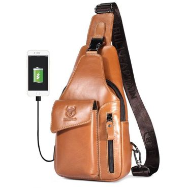 Bullcaptain kožená taška přes rameno s USB  Maksim Khaki 5L