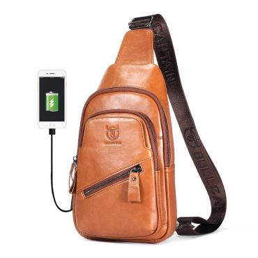 Bullcaptain kožená taška přes rameno s USB Makar Khaki 5L