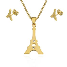 Souprava šperků z chirurgické oceli Eiffelovka Zlatý