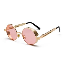 Kulaté sluneční brýle Steampunk Zlaté Růžové 