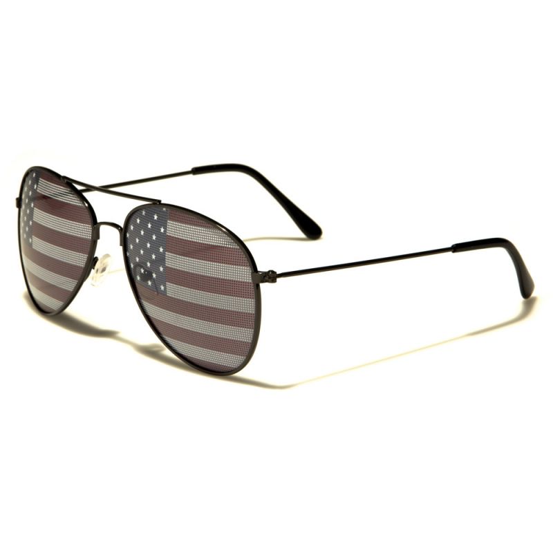 Aviator Sluneční brýle s USA vlajkou Černé