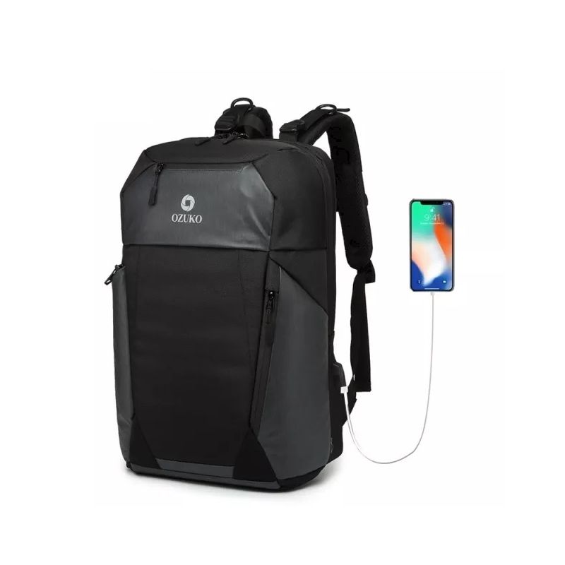 Ozuko cestovní víkendový batoh s USB + zámek Renard Černý 22 l