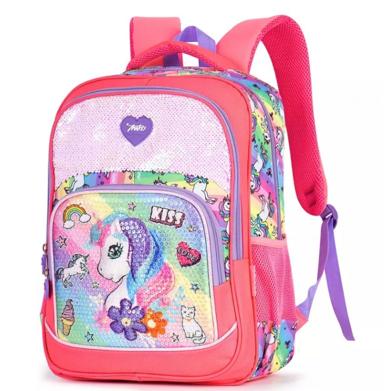 Miko Dívčí školní batoh Neon s 3D jednorožcem Růžový 20L