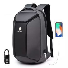 Ozuko studentský školní batoh s USB + zámek Carnot Šedý 17L